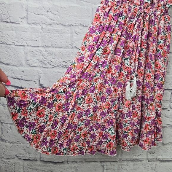 Big Girls Rare Editions Sleeveless Floral Print Skater Dress Keyhole Tassel Tie - Picture 8 of 9